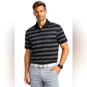 Nike Golf Dri-FIT Polo Shirt Mens Medium Black Striped Tour Performance